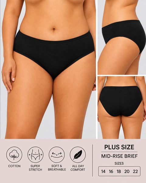 Picture of 5 PACK COTTON STRETCH MID RISE BRIEF ALL DAY COMFORT- BLACK